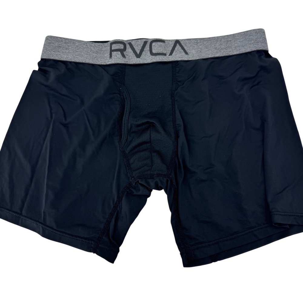 RVCA Mens Boxer Briefs Black Gray‎ Logo Waistband Size M Nylon Spandex